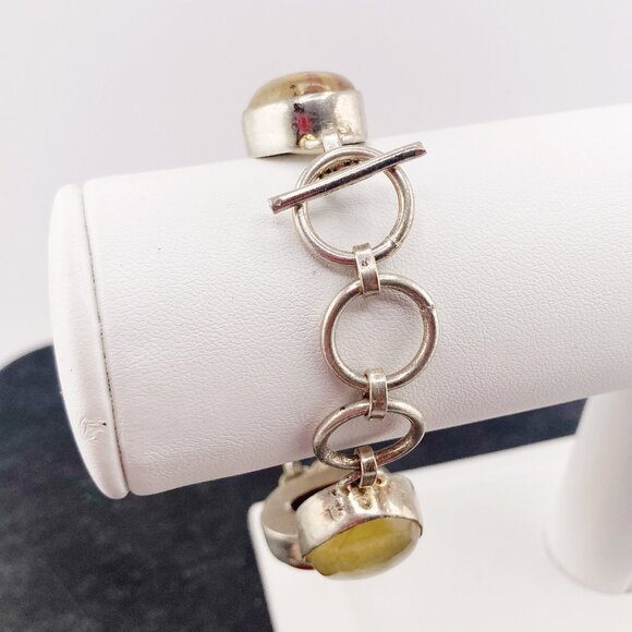 VINTAGE Sterling silver, fluorite, red obsidian, & possibly carnelian bracelet - Picture 11 of 12